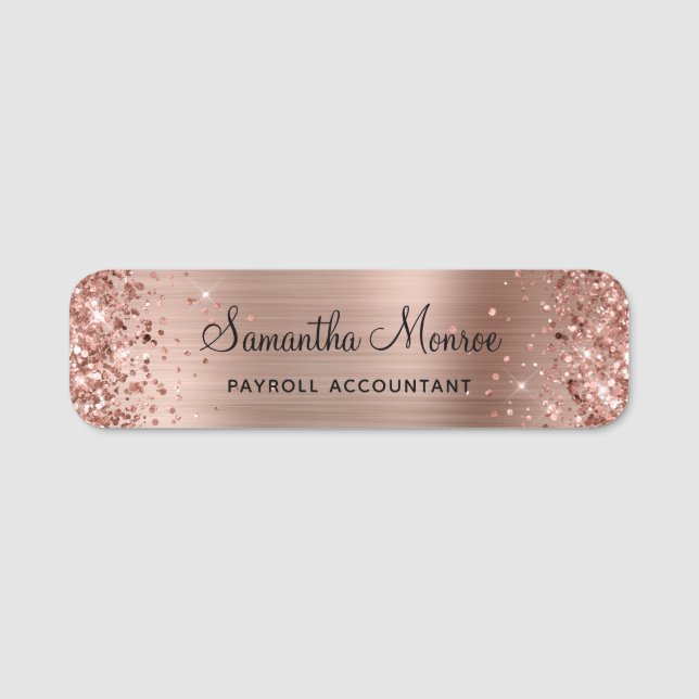 Porte-nom Pailleté Or Rose Feuille (Devant)