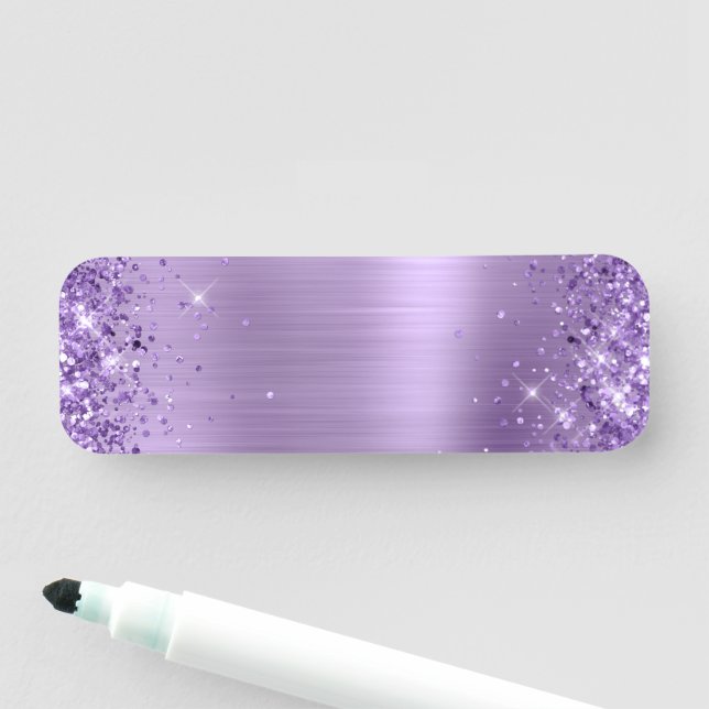 Porte-nom Pailleté Violet Clair Feuille Vierge (En situation)