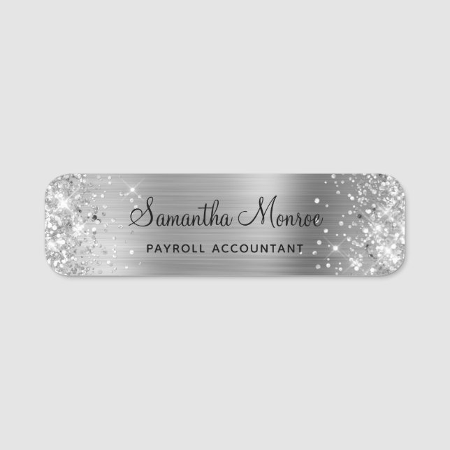 Porte-nom Paillettes Argentées Brillantes (Devant)
