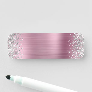 Porte-nom Paillettes Argentées Rose Feuille Vierge