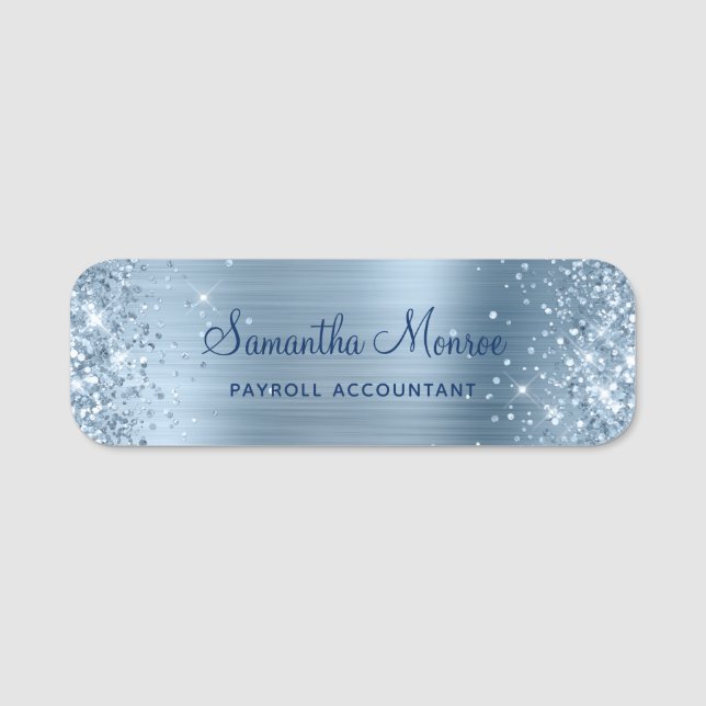 Porte-nom Paillettes Bleu Clair Brillantes (Devant)