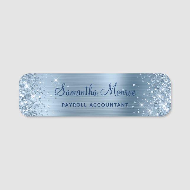 Porte-nom Paillettes Bleu Clair Feuille (Devant)