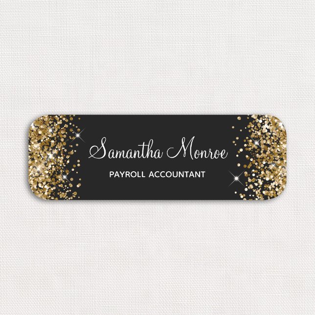 Porte-nom Paillettes dorées et noir (Gold Glitter and Black Name Tag)