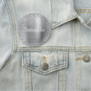 Porte-nom Paillettes et feuille d'argent circulaires