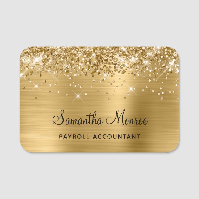 Porte-nom Paillettes et feuille d'or (Devant)