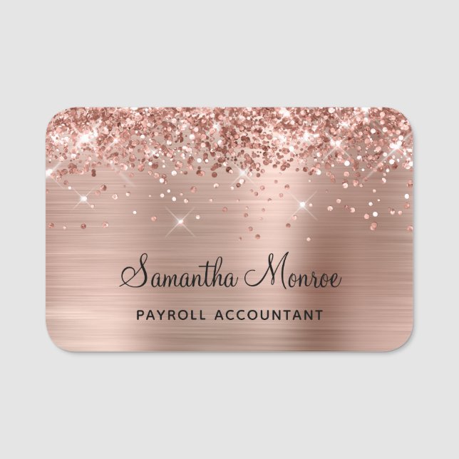 Porte-nom Paillettes et feuille d'or rose (Devant)