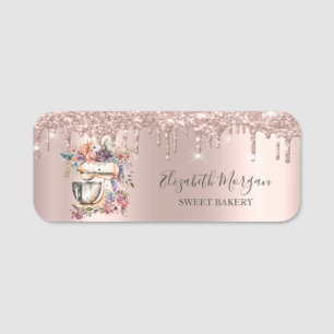 Porte-nom Paillettes qui coulent, mélangeur floral or rose