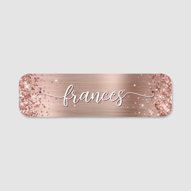 Porte-nom Paillettes Rose Gold Phuile manuscrite Script (Devant)