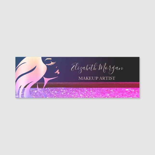 Porte-nom Paillettes violettes, silhouette de visage de fill (Devant)