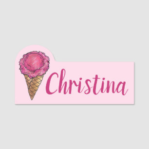 Porte-nom Paillote rose crème glacée Scoop Shaffle cône gauf