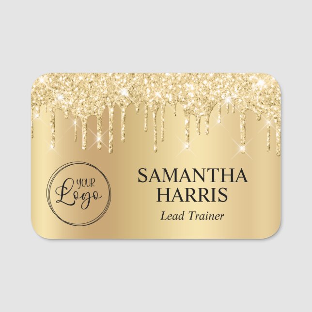 Porte-nom Pale Gold Glitter Drips Shimmer (Devant)