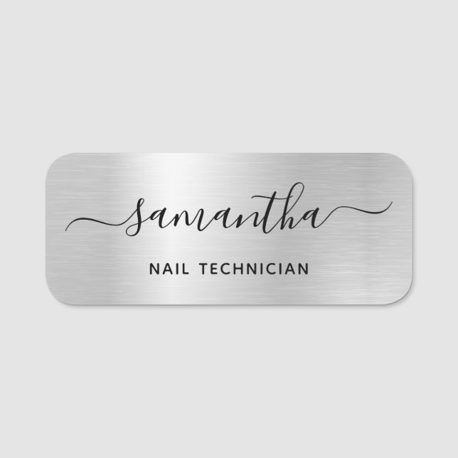 Porte-nom Pale Silver Grey Glam Signature Nom Poste de Trava (Devant)