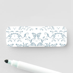 Porte-nom papier peint bleu et blanc avec un motif