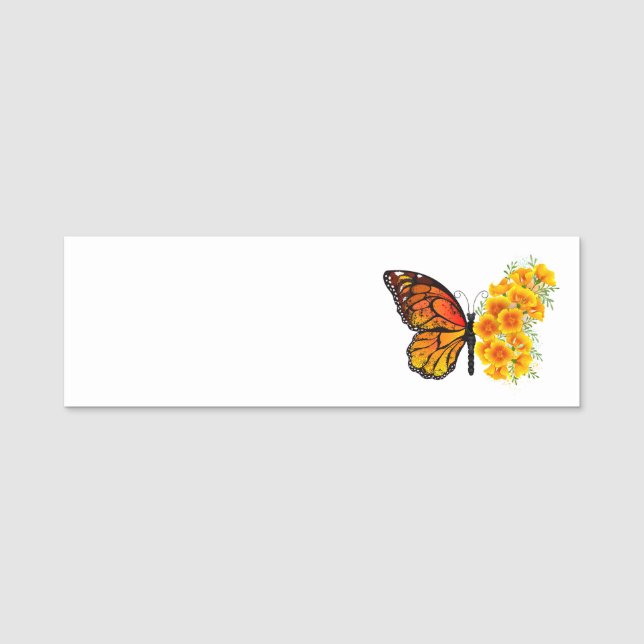 Porte-nom Papillon à fleurs avec Poppy de Californie jaune (Devant)