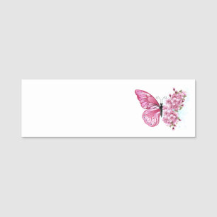 Porte-nom Papillon à fleurs avec Sakura rose