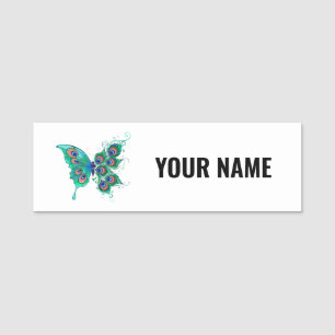 Porte-nom Papillon aux plumes de paon vert