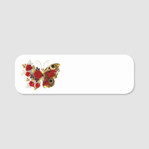 Porte-nom Papillon de fleurs rouges aux roses rouges