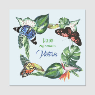 Porte-nom Papillons et Feuilles tropicaux Aquarelle