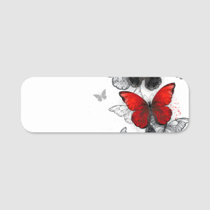 Porte-nom Papillons noirs et rouges volants