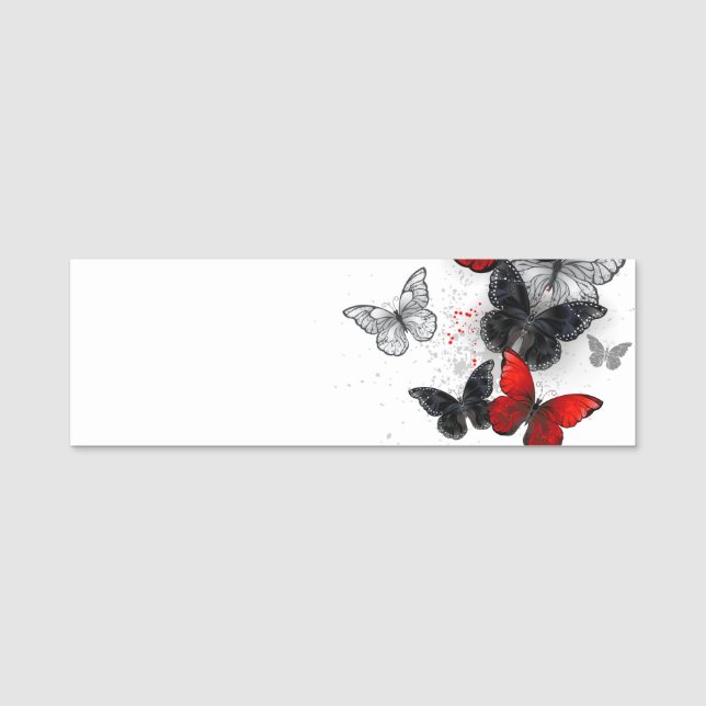 Porte-nom Papillons noirs et rouges volants (Devant)