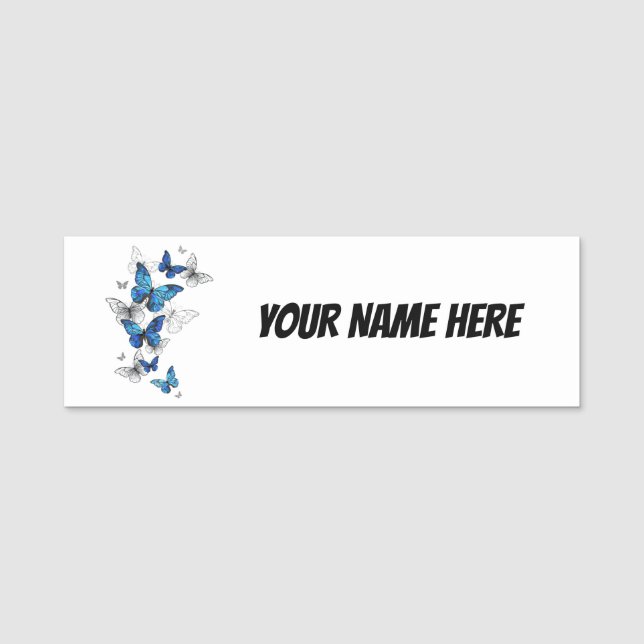 Porte-nom Papillons volants bleus Morpho (Devant)