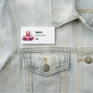 Porte-nom Paresseux mignon conduisant une décapotable rose