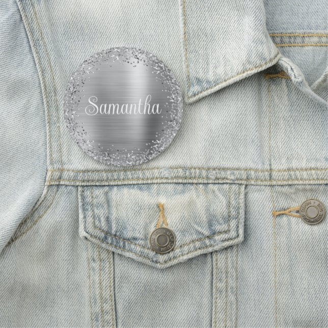 Porte-nom Parties scintillant circulaire en argent et huile (En situation)