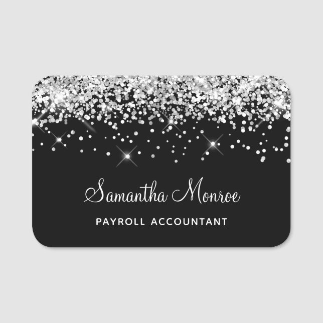 Porte-nom Parties scintillant en argent noir (Devant)