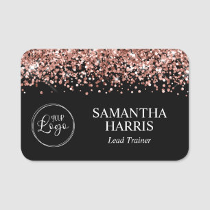 Porte-nom Parties scintillant or rose et logo noir