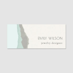 Porte-nom Pastel Aqua Grey Kraft Mountain Wave Tordu Edge