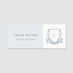 Porte-nom Pastel Blue Fleur sauvage Aquarelle Crest Monogram