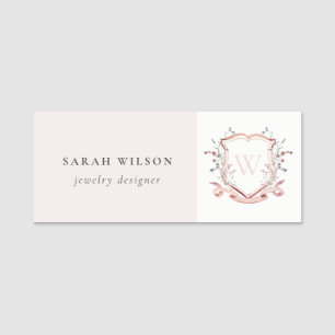 Porte-nom Pastel Rose Fleur sauvage Aquarelle Crest Monogram