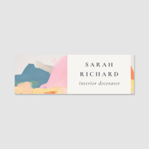 Porte-nom Paysage de montagne abstrait boho rose bleu orange