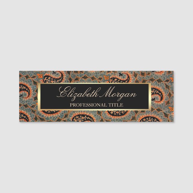 Porte-nom Perse Orientale, Motif Paisley, Cadre (Devant)