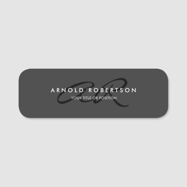 Porte-nom Personnaliser Monogramme Gris Uni Noir Ajouter Nom (Devant)