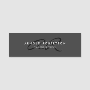 Porte-nom Personnaliser Monogramme Uni Gris Noir Ajouter un 