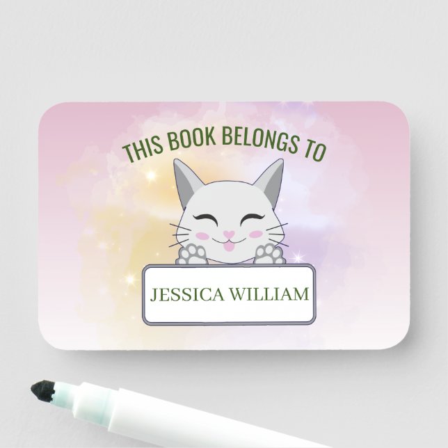 Porte-nom Personnaliser Nom Cute Cat, Retourner À L'École No (En situation)