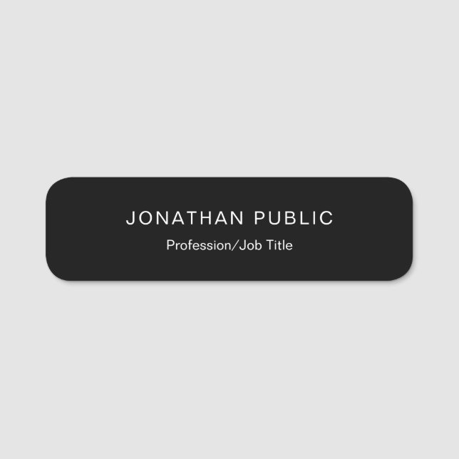 Porte-nom Personnel Modèle noir blanc élégant moderne (Devant)