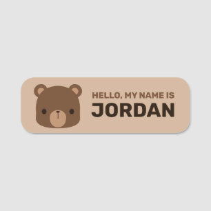 Porte-nom Petit ours Brown mignon avec nom personnalisé