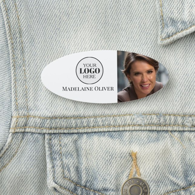 Porte-nom Photo Black White Logo Simple Oval (Créateur téléchargé)