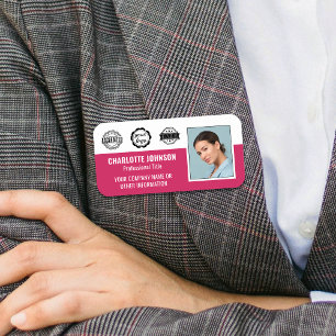 Porte-nom Photo d'employé personnalisée Magnetique Rose Marq