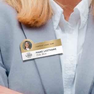 Porte-nom Photo ID Logo Moderne Faux Gold Professional