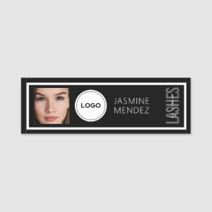 Porte-nom PHOTO & Logo Noir et Blanc Moderne Artiste de Cils