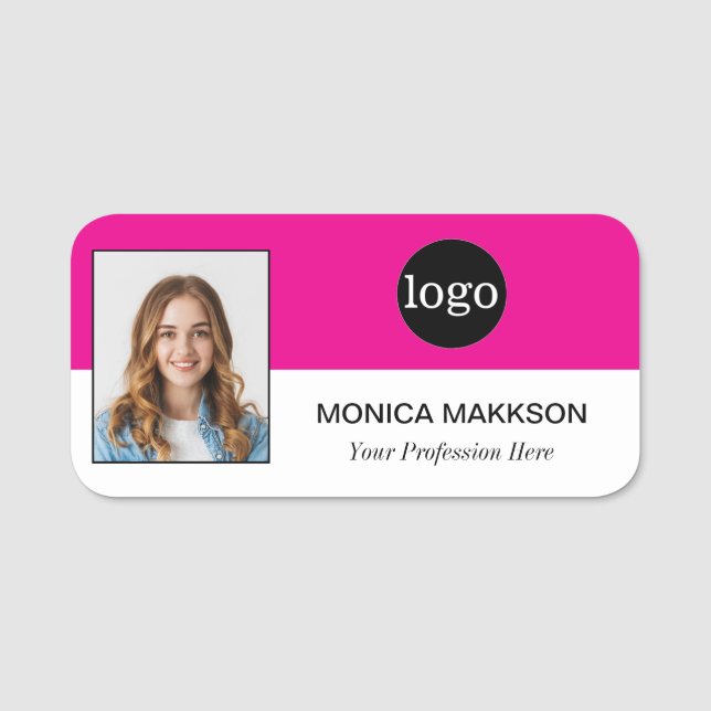 Porte-nom Photo personnalisée de l'employé, logo, nom - Peut (Devant)