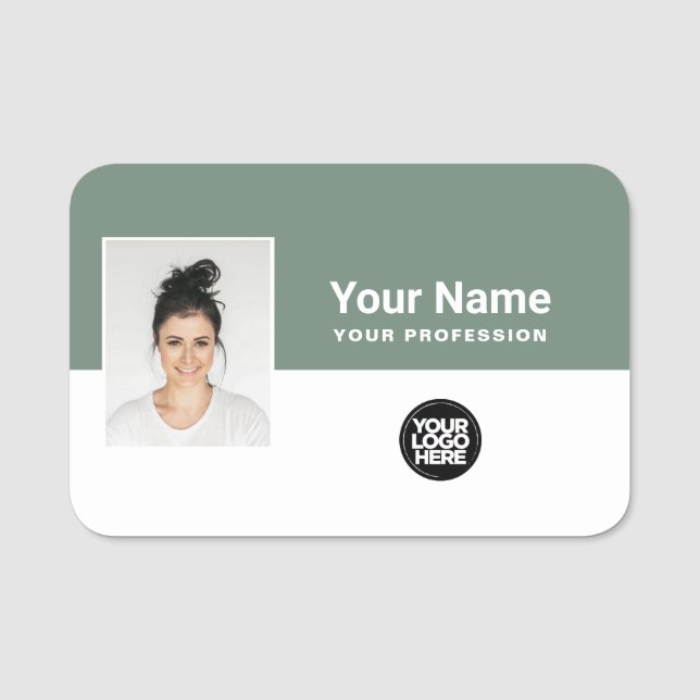 Porte-nom Photo personnalisée de l'employé, logo, profession (Devant)