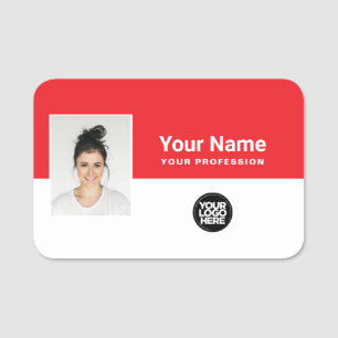 Porte-nom Photo personnalisée de l'employé, logo, profession
