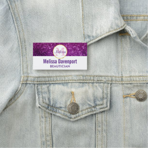 Porte-nom Pierres à Parties scintillant rose et violet Monog