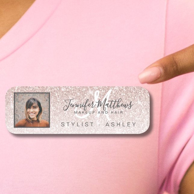Porte-nom Pink Glitter Photo Business Logo Makeup Hair Salon (Créateur téléchargé)