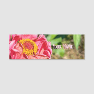 Porte-nom Pink Zinnia Flower Custom Image Logo Nom Titre