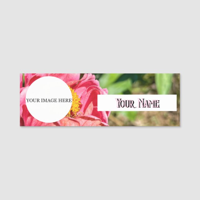 Porte-nom Pink Zinnia Flower Custom Image Logo Nom Titre (Devant)